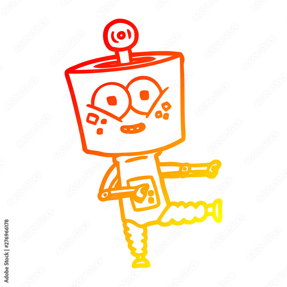 Fototapeta premium warm gradient line drawing happy cartoon robot dancing