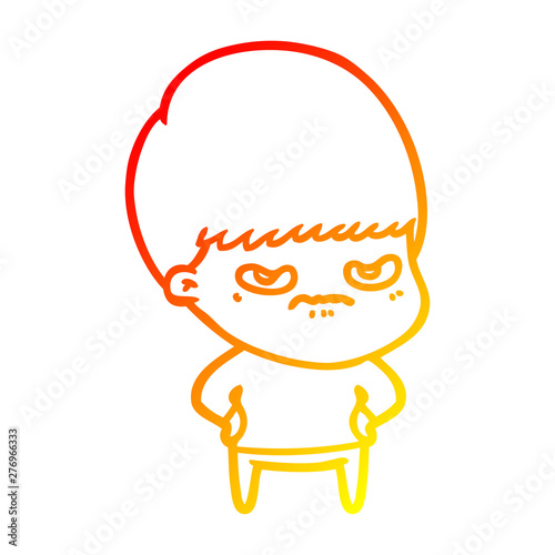 warm gradient line drawing annoyed cartoon boy