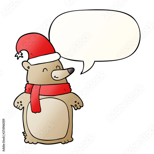 cartoon christmas bear and speech bubble in smooth gradient style © lineartestpilot