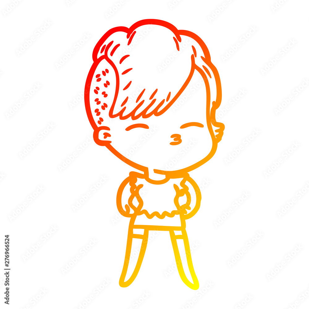warm gradient line drawing cartoon squinting girl