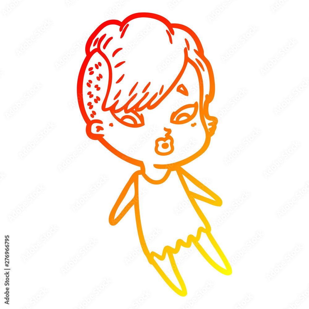 Fototapeta premium warm gradient line drawing cartoon surprised girl