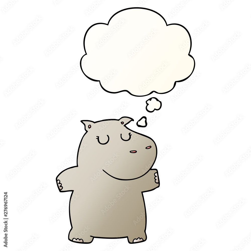 cartoon hippo and thought bubble in smooth gradient style