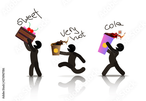 web icons of people. Figures of people with lemonade and coffee in their hands and pies