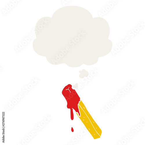 cartoon dipped fry and thought bubble in retro style