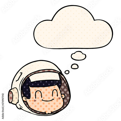 cartoon astronaut face and thought bubble in comic book style
