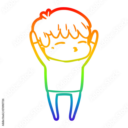 rainbow gradient line drawing cartoon curious boy