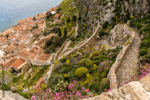 Monemvasia, Greece, a town located on a small island off the east coast of the Peloponnese and linked to the mainland by a short causeway photo