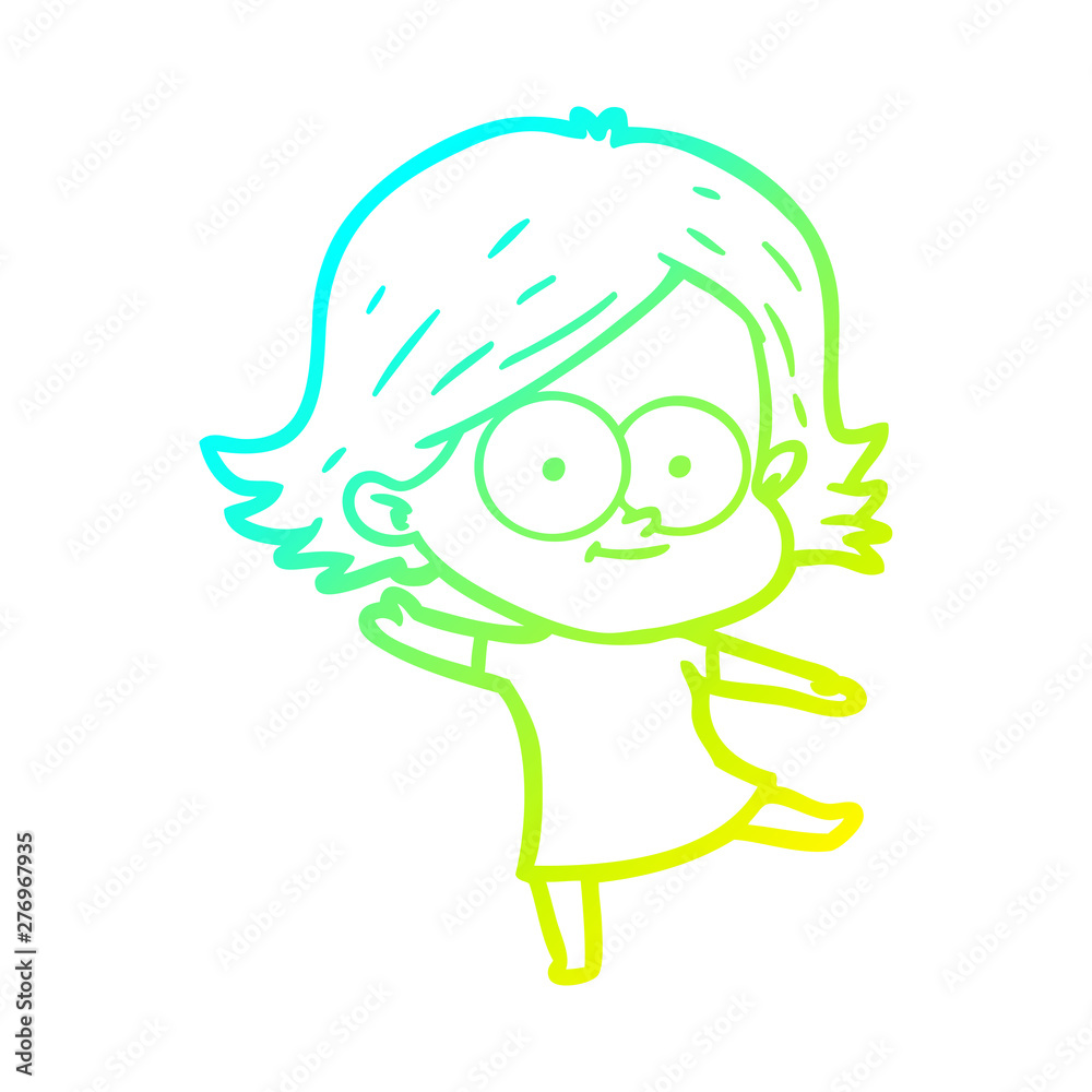 cold gradient line drawing happy cartoon girl cold gradient line drawing happy cartoon girl