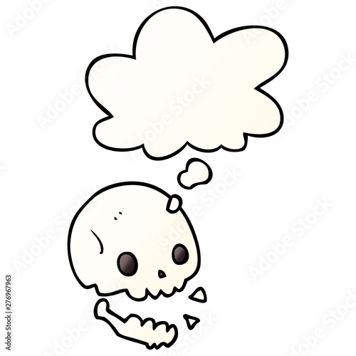 cartoon spooky skull and thought bubble in smooth gradient style