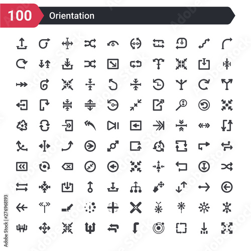 100 orientation icons set such as maximize, cycle, orbit, one, two, three, four, five, six