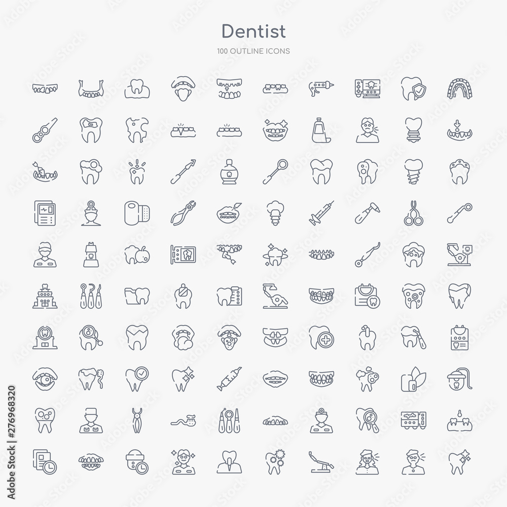 100 dentist outline icons set such as tooth whitening, sick girl, dentist chair, cavities, implant, healthy boy, medical appointment, dentures 100 dentist outline icons set such as tooth whitening, sick girl, dentist chair, cavities, implant, healthy boy, medical appointment, dentures
