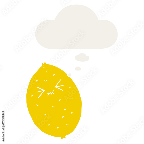 cartoon bitter lemon and thought bubble in retro style