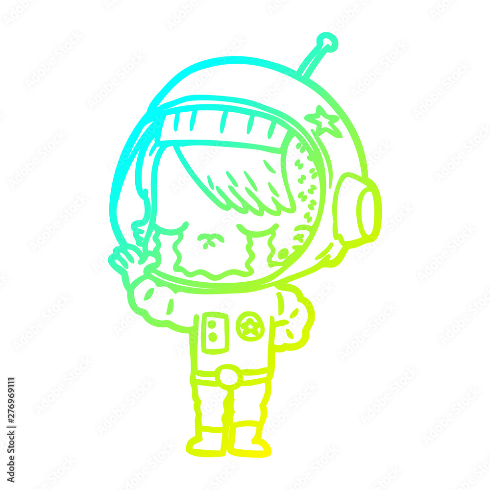 cold gradient line drawing cartoon crying astronaut girl cold gradient line drawing cartoon crying astronaut girl