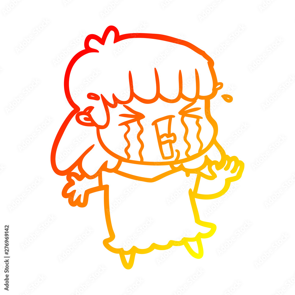 warm gradient line drawing cartoon woman in tears