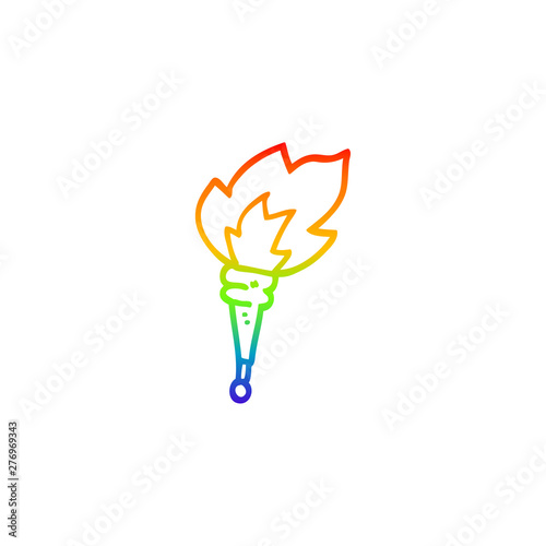rainbow gradient line drawing cartoon flaming torch