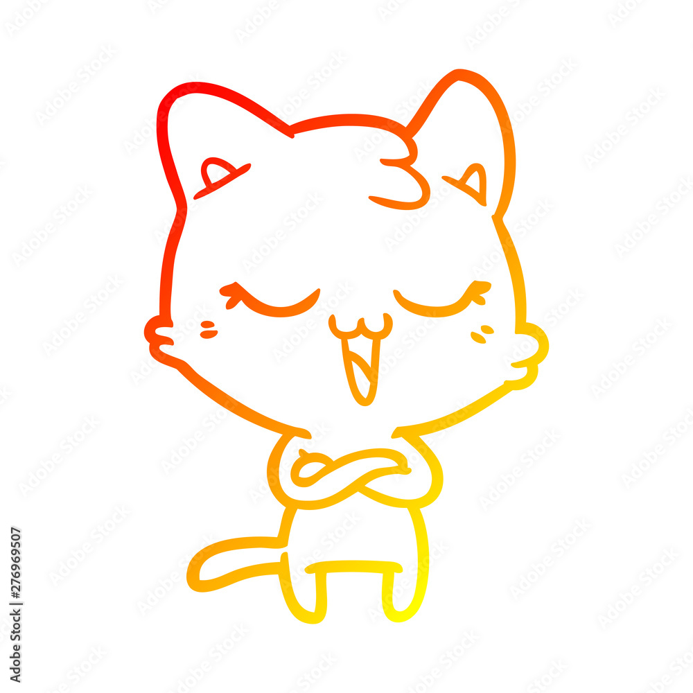 warm gradient line drawing happy cartoon cat