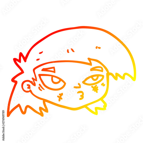 warm gradient line drawing cartoon scratched up face