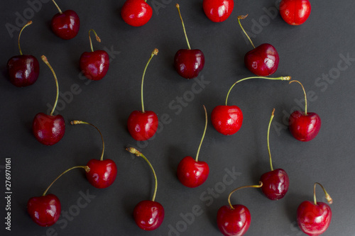 Ripe red berries. Strawberries and cherries a healthy image.
