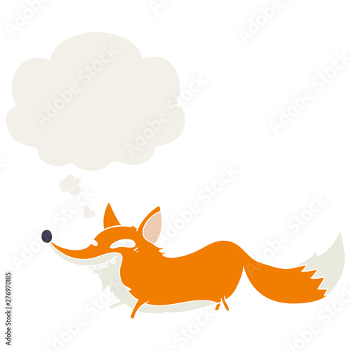 cartoon sly fox and thought bubble in retro style