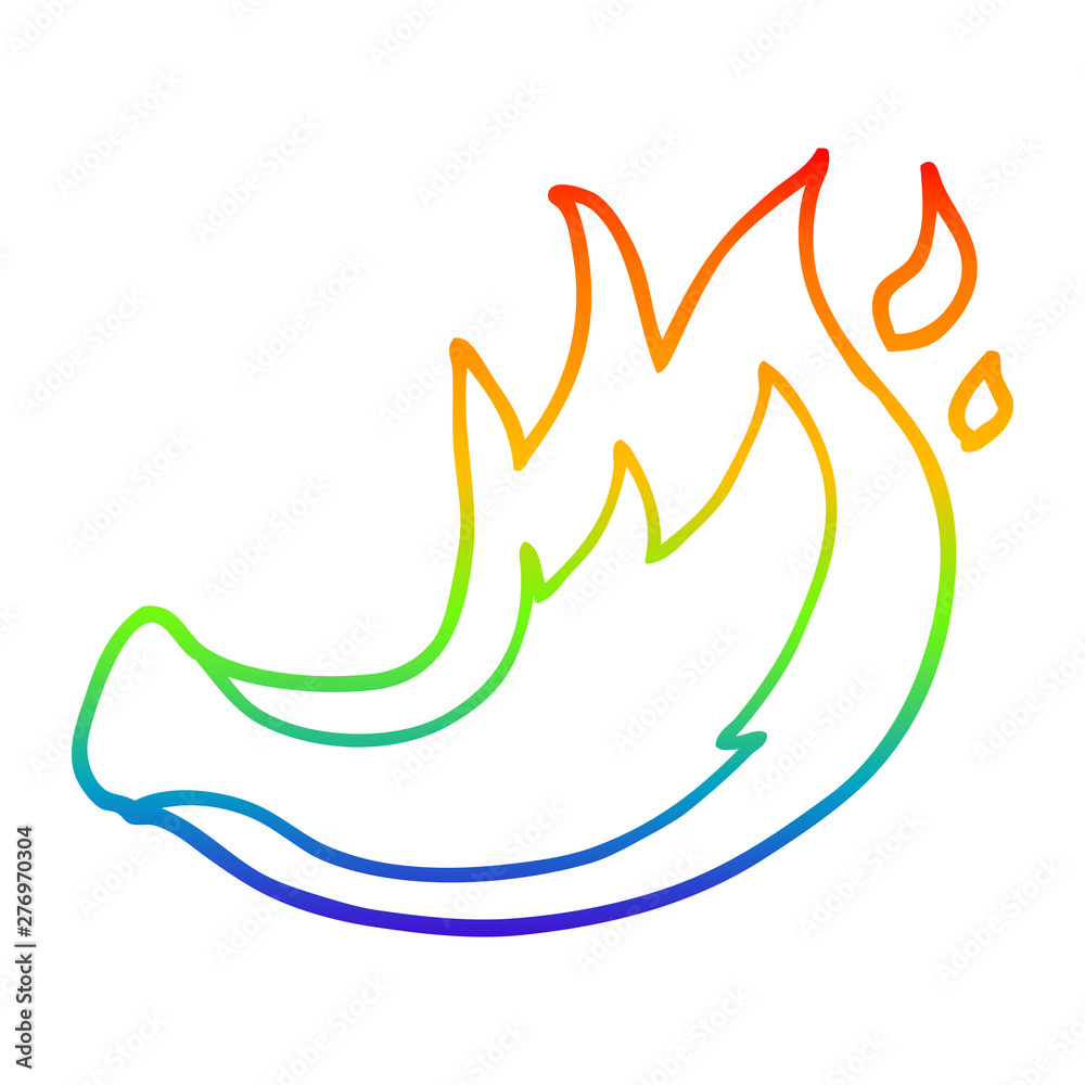 rainbow gradient line drawing cartoon flame