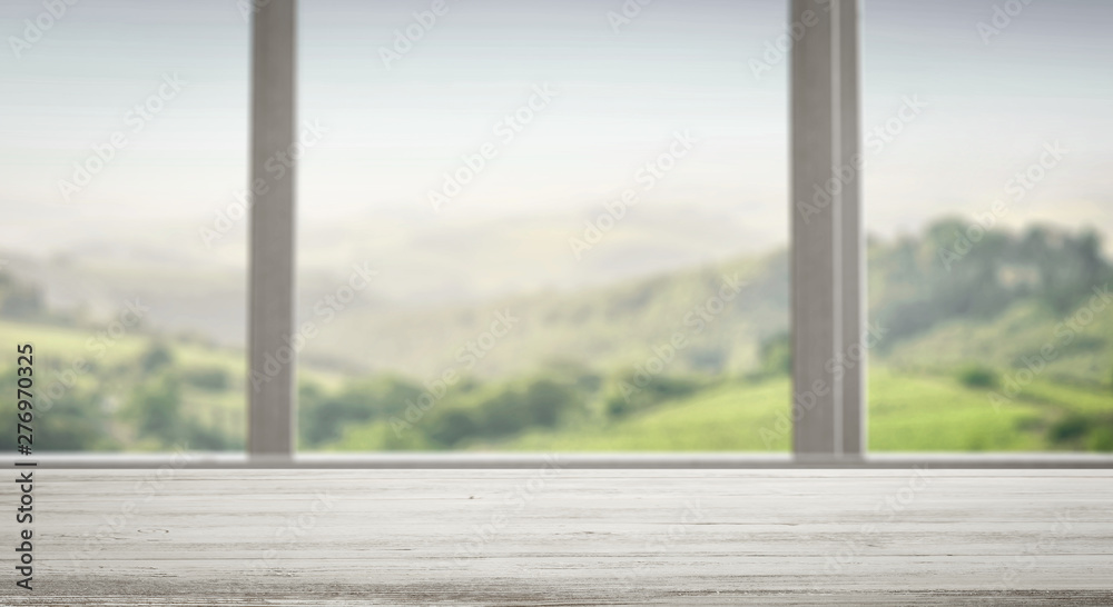 Fototapeta premium Desk of free space and summer window background 