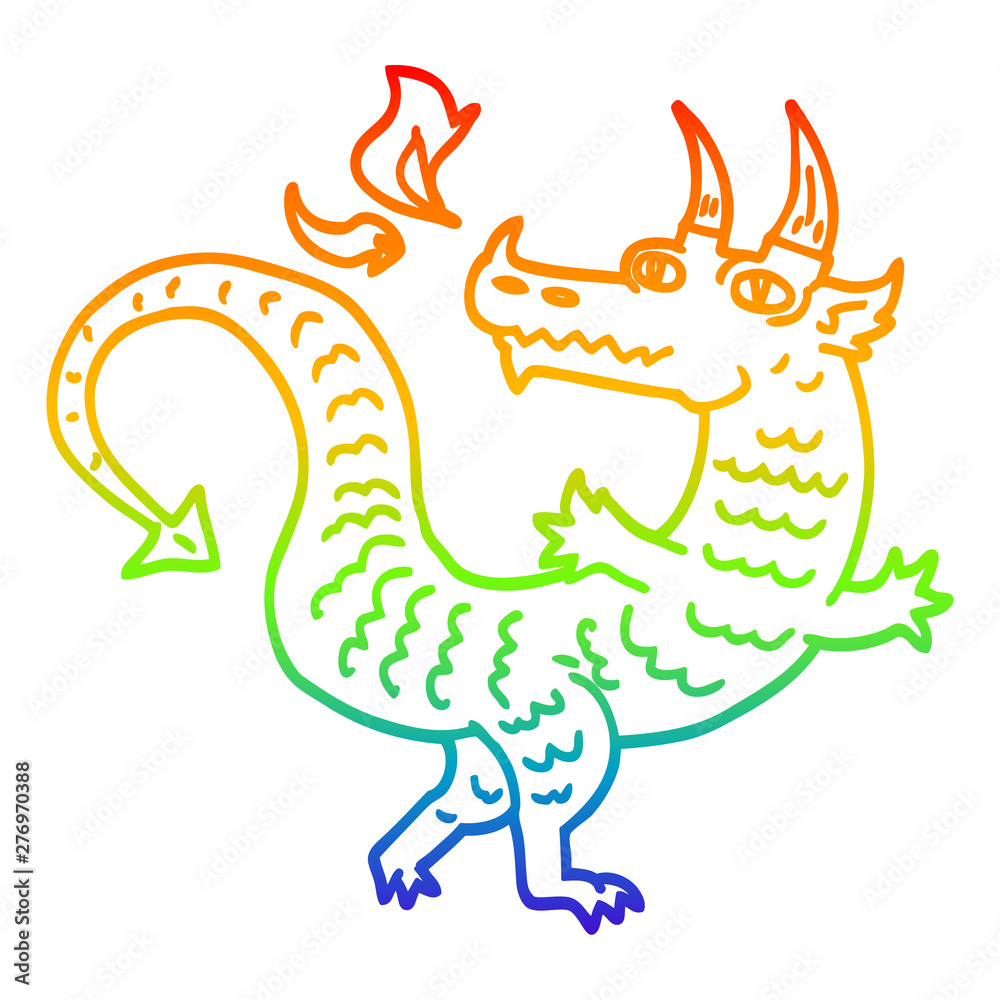 Fototapeta rainbow gradient line drawing cartoon magical dragon