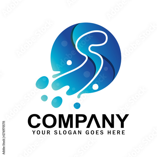 Letter S bubble logo template, S logo is melting, liquid S