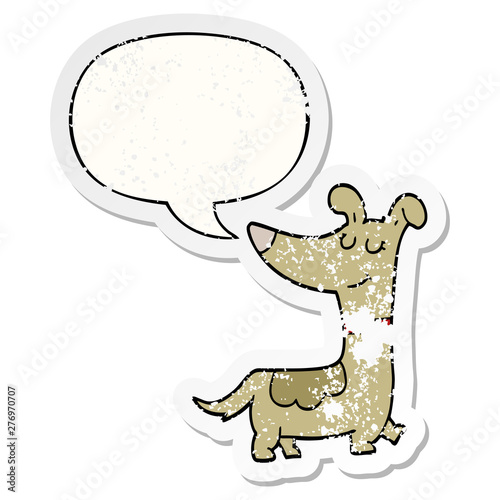 cartoon dog and speech bubble distressed sticker