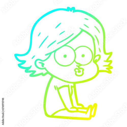 cold gradient line drawing cartoon girl pouting