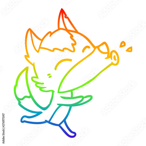 rainbow gradient line drawing howling wolf cartoon