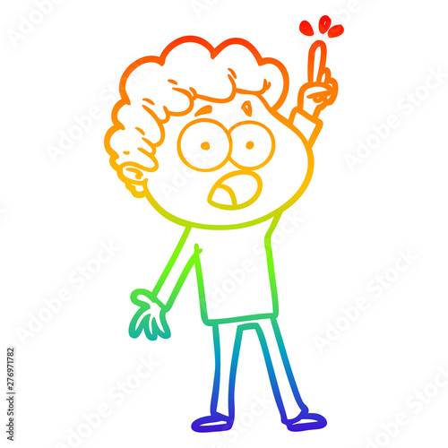 rainbow gradient line drawing cartoon man gasping in surprise