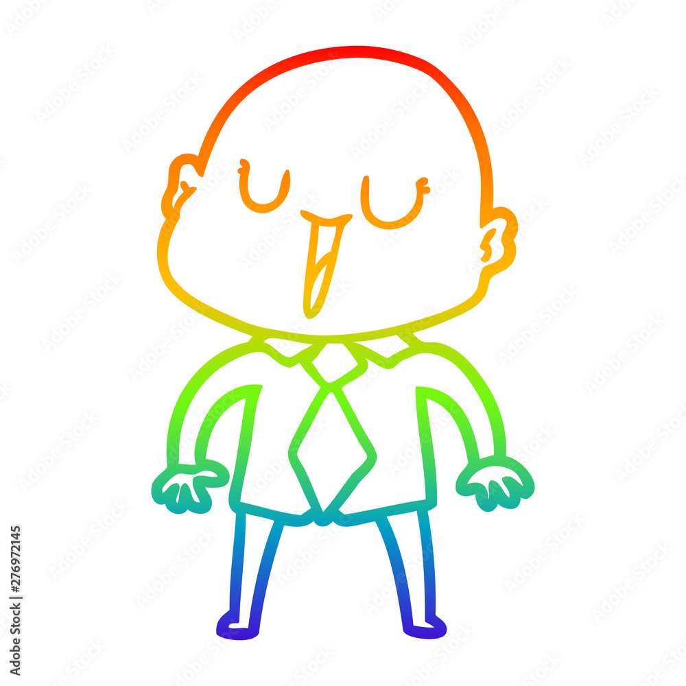 rainbow gradient line drawing happy cartoon bald man rainbow gradient line drawing happy cartoon bald man