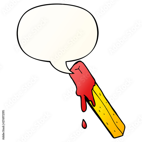 cartoon dipped fry and speech bubble in smooth gradient style