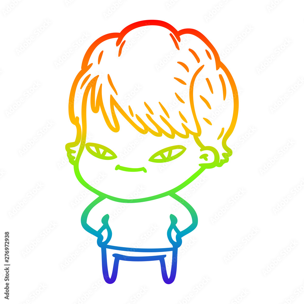 rainbow gradient line drawing cartoon happy woman rainbow gradient line drawing cartoon happy woman