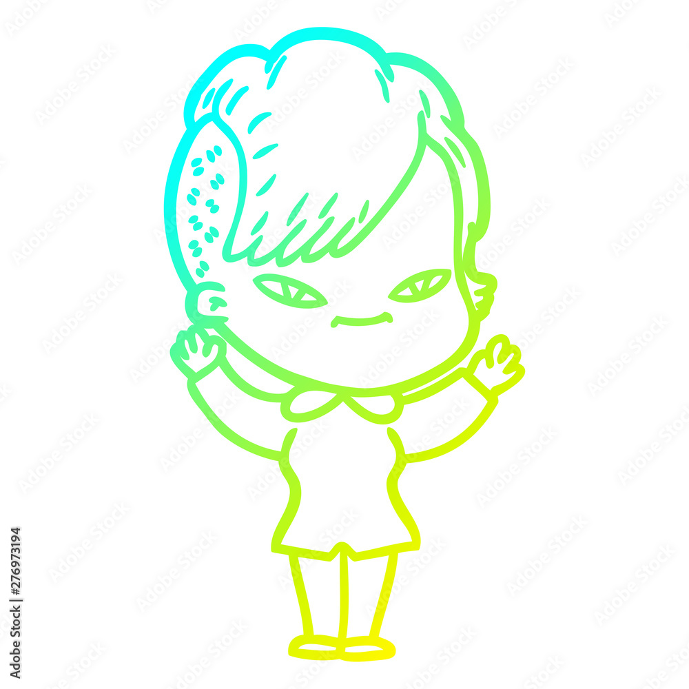 cold gradient line drawing cute cartoon girl with hipster haircut cold gradient line drawing cute cartoon girl with hipster haircut