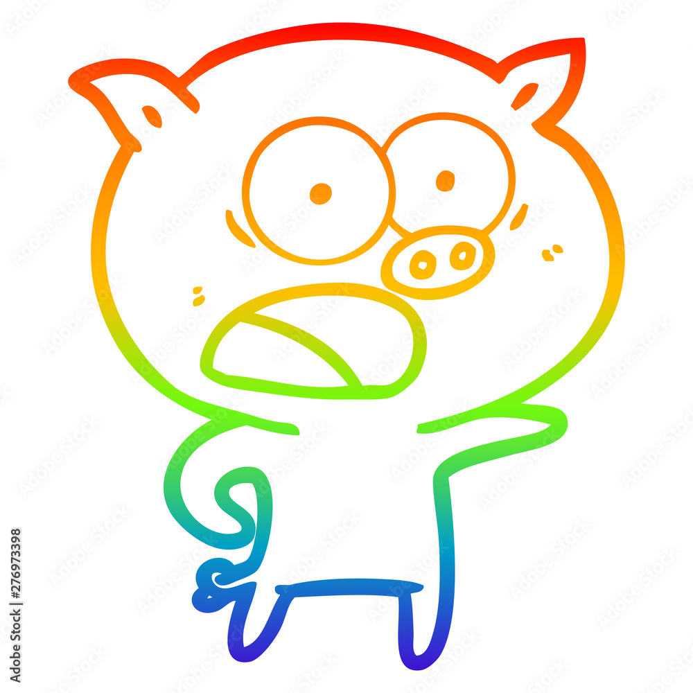 rainbow gradient line drawing cartoon pig shouting rainbow gradient line drawing cartoon pig shouting