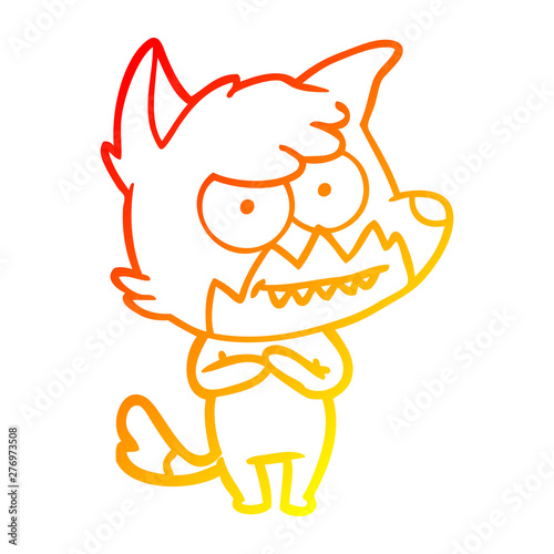 warm gradient line drawing cartoon grinning fox