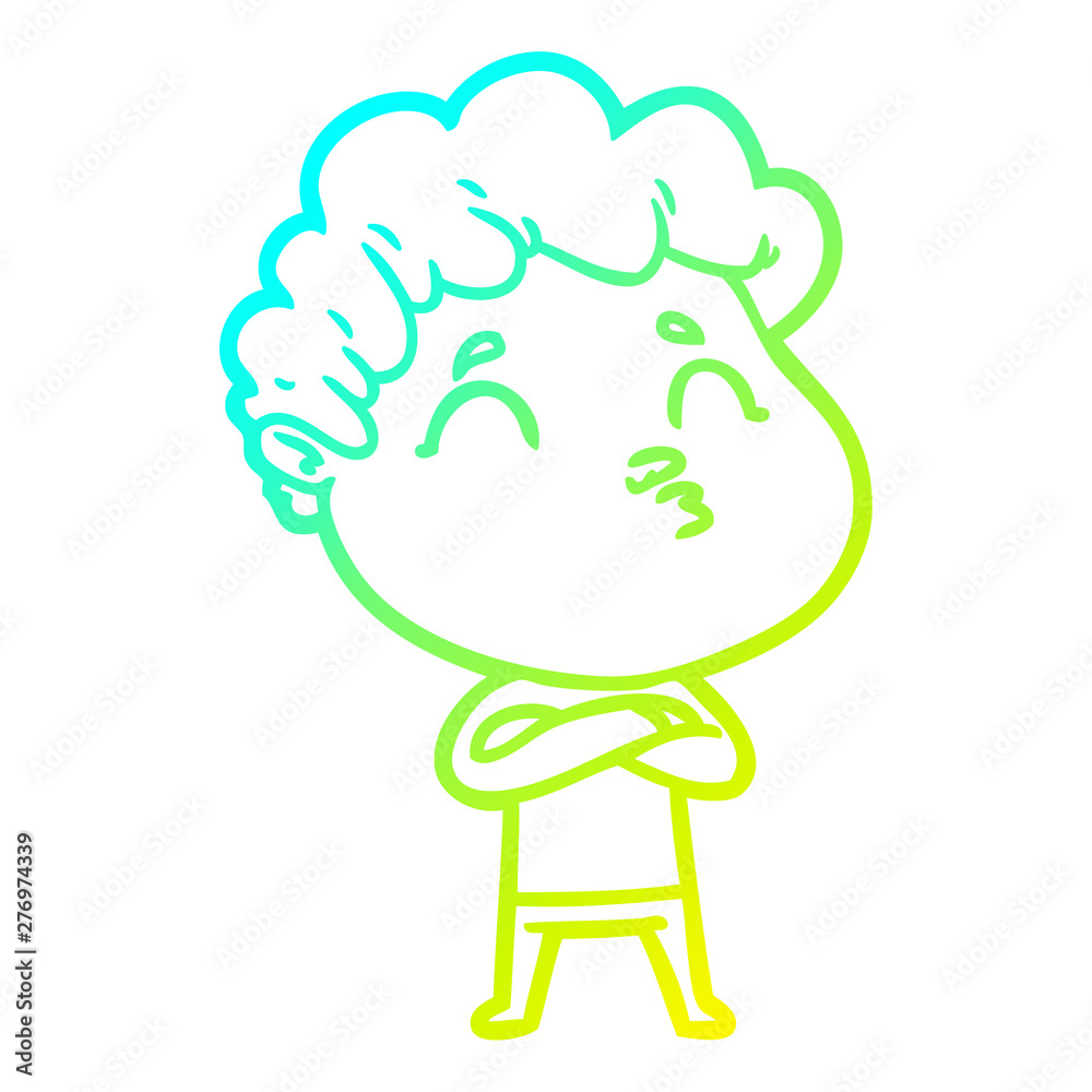 cold gradient line drawing cartoon man pouting
