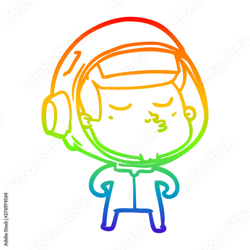 rainbow gradient line drawing cartoon confident astronaut