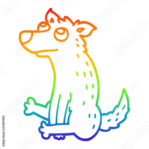 rainbow gradient line drawing cartoon dog sitting
