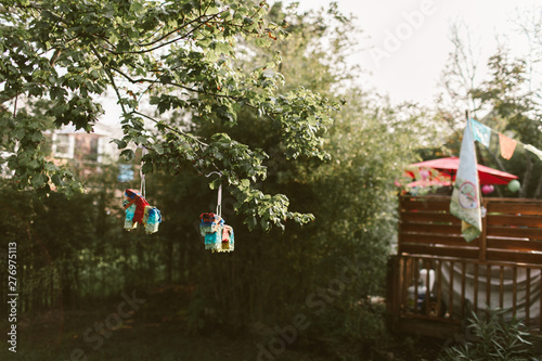 backyard decorated with colorful mexican decorations