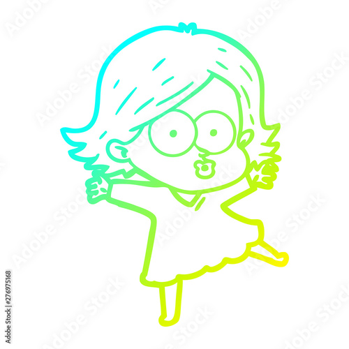 cold gradient line drawing cartoon girl pouting