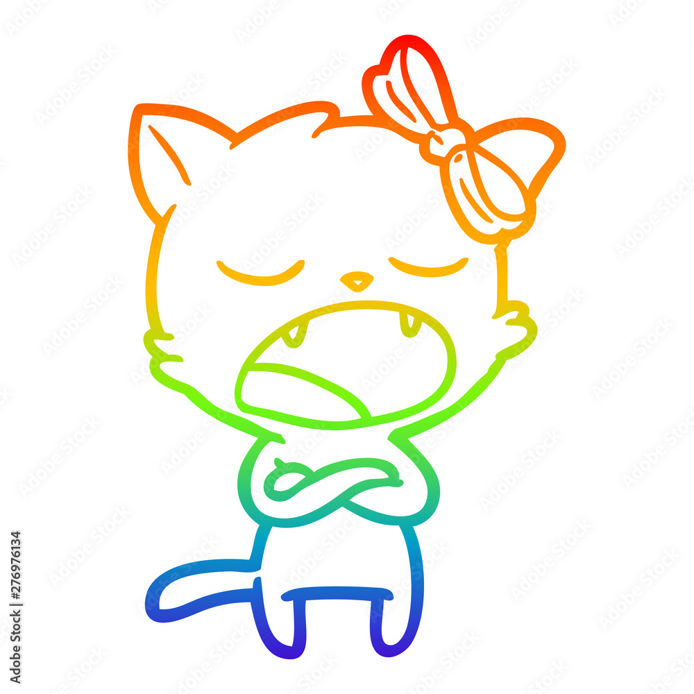 Obraz premium rainbow gradient line drawing annoyed cartoon cat