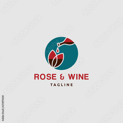 icon logo with wine from bottle and rose glass