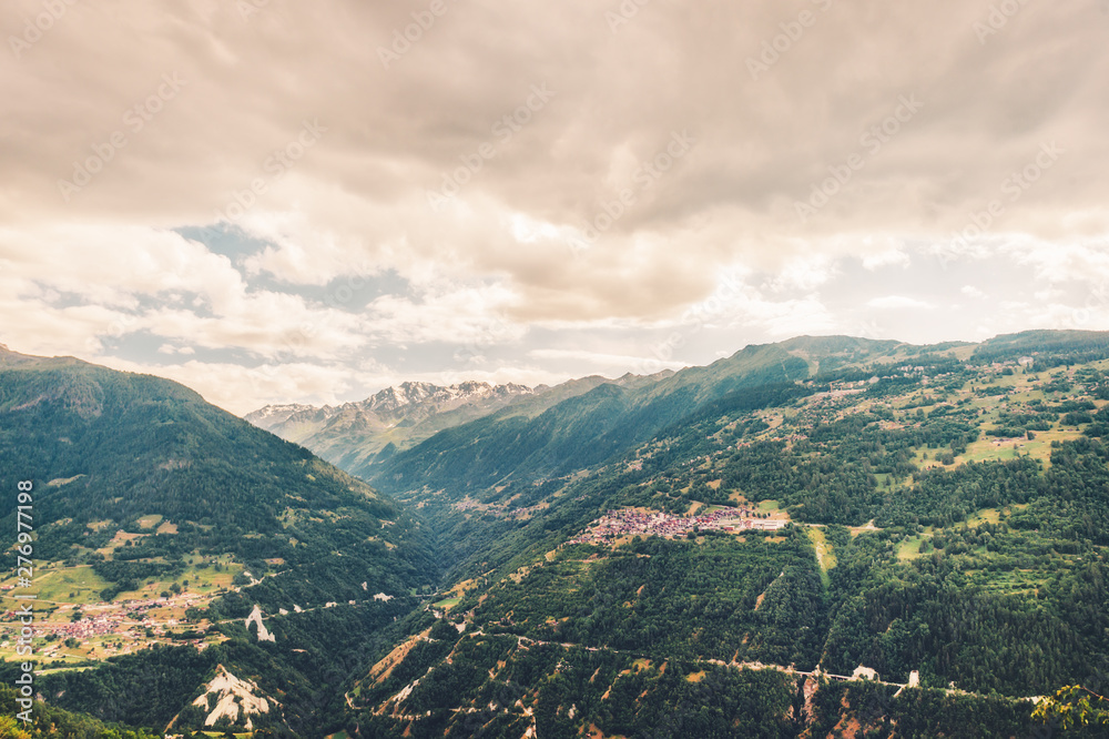 Beautiful summer landscape of alpine valley in canton of Valais, Switzerland