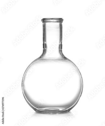 Empty Florence flask on white background. Chemistry glassware