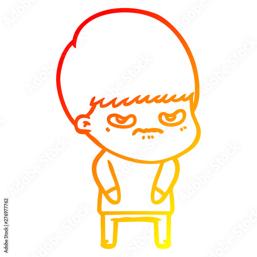 warm gradient line drawing annoyed cartoon boy