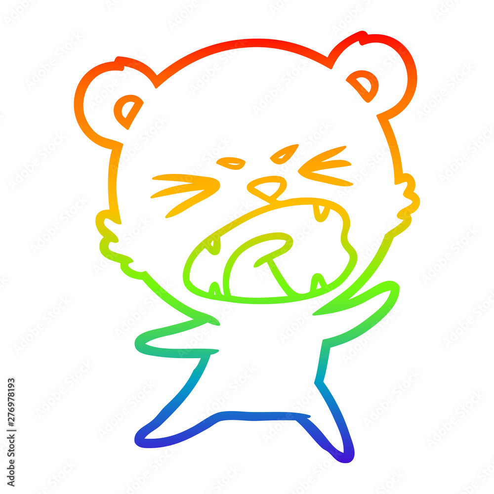 Obraz premium rainbow gradient line drawing angry cartoon bear
