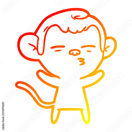 warm gradient line drawing cartoon suspicious monkey