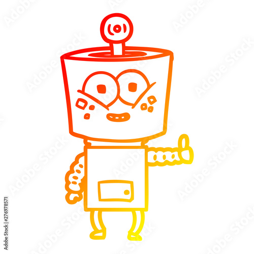 warm gradient line drawing happy cartoon robot giving thumbs up